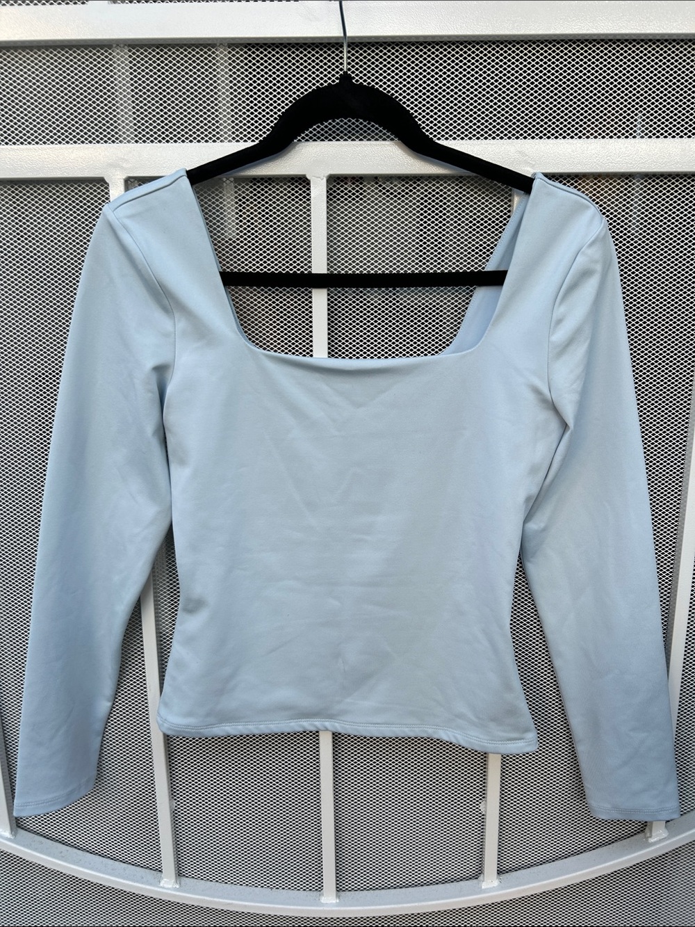 Women's Square Neck Long Sleeve Top - Light Blue